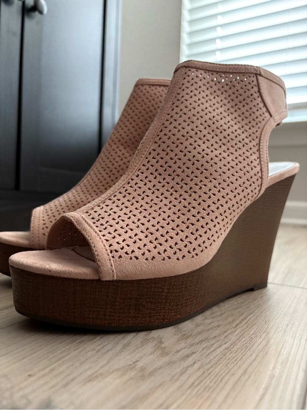 Indigo Blush Perforated Wedge Slingback Sandals - Picture 4 of 6